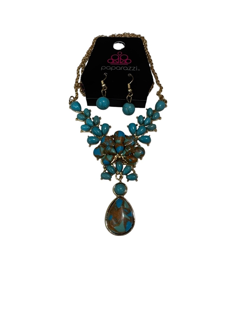 Paparazzi Turquoise Statement Necklace & Earrings Set NWT
